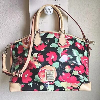 Dooney Bourke Garden Black Red Floral Roses & Vachetta Leather Domed Satchel • $65