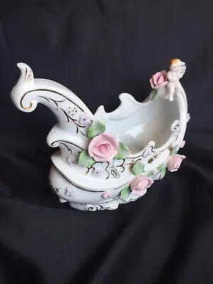 $33 • Buy Vintage Royal Porcelain Boat Planter Vase With Cherub Angels Japan