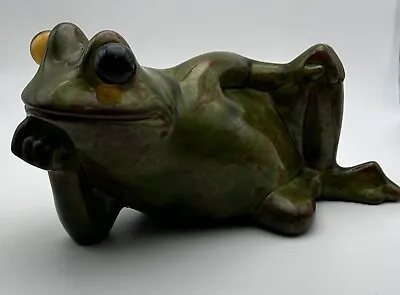 Vintage 70’s  Ceramic Laying Down Frog Figurine Whimsical - Handpainted • $14