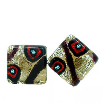 Murano Glass Cufflinks Square Gold Red Black Purple Millefiori Venice Wedding • £14.95