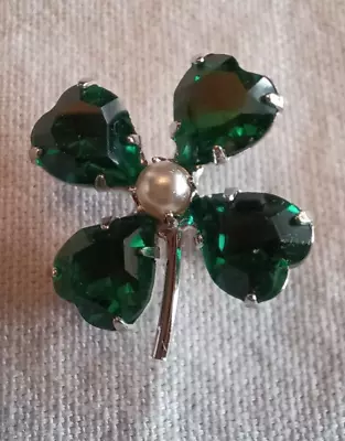 Vng B David Shamrock Pin 4 Heart Shaped Glass Stones Make Up The Shamrock • $29.77