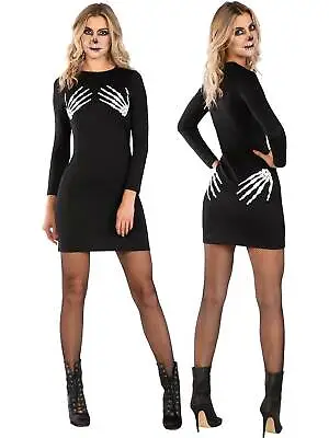 £4.99 • Buy Halloween Dress Skeleton Hands Womens Size 10-12 Medium Fancy Dress Mini Dress