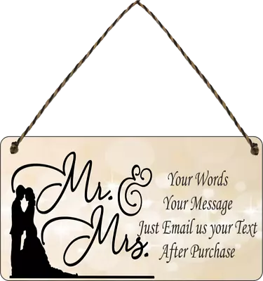 Wedding Couple Mr Mrs Personalised Custom Message Marriage Gift Plaque Sign • £5.38