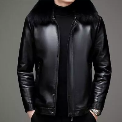 Real Leather Jacket Men's Sheepskin Leather Short Fur Collar Thickened Plus Size • $107