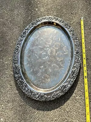 Vintage GODINGER SILVER ART Co LTD Grapevine Adorned Oval Platter Serving 16  • $35