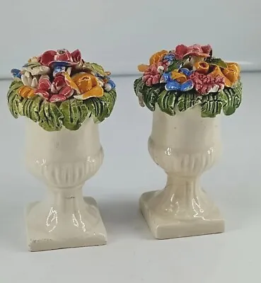 Vintage Floral Capodimonte In Urn Multi Color Figurines 3  Tall Lot Of 2 READ • $14
