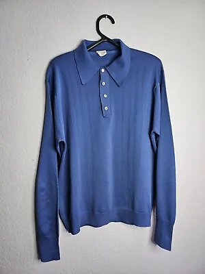 £27.99 • Buy Vintage St Michael Crimplene 1960-1970 60s 70s Polo Shirt Long Sleeve 44  Blue