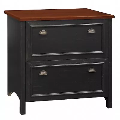 Bush Furniture Stanford 2 Drawer Lateral File Cabinet Antique Black/Hansen • $376.62