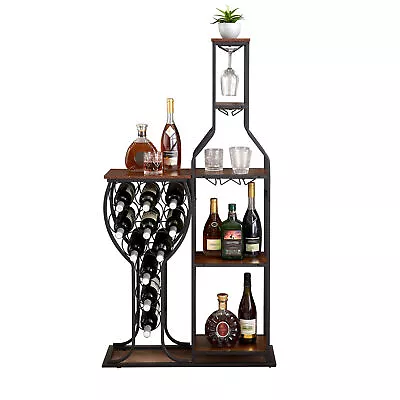 11 Bottle Wine Rack 5 Tier With Glass Holder And Storage • $124.46
