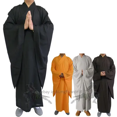 Men's Women's Shaolin Buddhist Monk Dress Meditation Haiqing Robe Kung Fu Suit  • $35