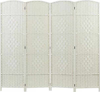 4-Panel Dual-Hinged Freestanding Woven White Wood Room Divider • $145.99