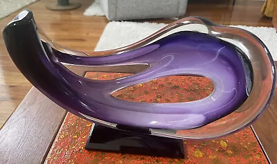 Modern Glass Sculpture Two Toned Purple W Black Base • $85