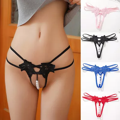 Sexy Women Lace Pearl Thong G-string Panties Lingerie Underwear Crotchles T-back • $5.89