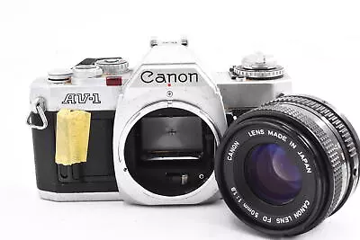 Canon AV-1 35mm SLR Film Camera Silver Body W/ FD 50mm F1.8 Lens (t1770) • £73.04