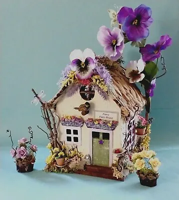  PURPLE PANSY FLOWER FAIRY HOUSE Fairy GARDEN Miniature Doll House W ACCESSORIES • $127