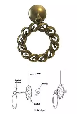 DESIGNER SERIES - Roller Window Shade RING PULL - Antique Brass WOVEN ROPE • $12.95