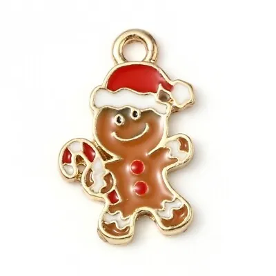 10 Really Cute Christmas Gingerbread People With Candy Cane Gold Tone Charms • £4.65