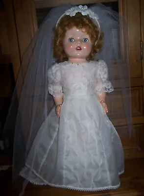 1950's ENGLISH PEDIGREE WALKER DOLL IN BRIDAL OUTFIT - 22  HEIGHT • $220