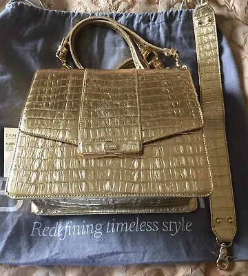 Brahmin OOAK Ophelia Gilt (GOLD) La Scala Croc Emboss Lthr Top Handle XBody NWT • $650