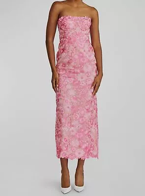 $745 Zac Posen Women's Pink Strapless Floral Embroidered Midi Dress Size 12 • $238.78