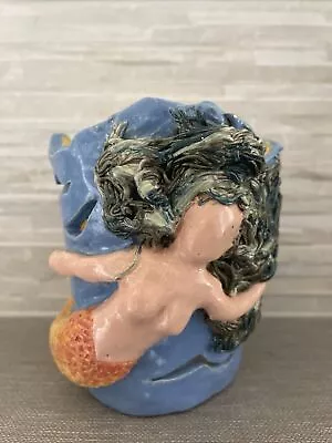 Handmade Artist Pottery Mermaid Planter Or Candle Holder 5x4” • $20