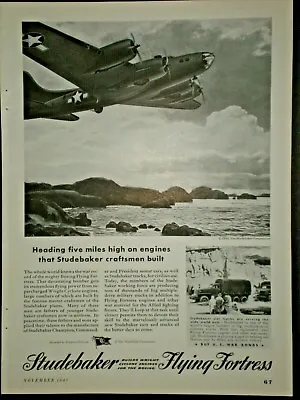 1943 FLYING FORTRESS OVER COAST WWII Vintage STUDEBAKER PLANE Trade Print Ad • $9.99