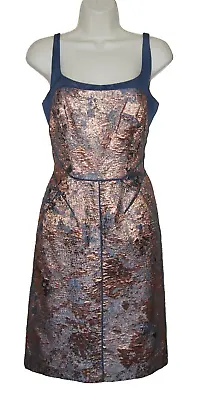 J. MENDEL Gold Shaping Blue Evening Abstact Metallic Cloque Dress 6 8 NEW $2179 • $157.50