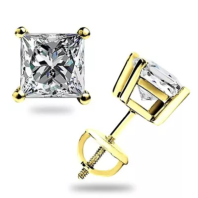 1.60 Ct Princess Cut Moissanite Stud Earrings Solid 14K Yellow Gold ScrewBk Gift • $97.50