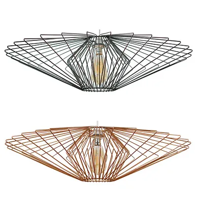 Large Black Ceiling Light Shade Easy Fit Lampshade Geometric Wire Cage Pendant • £32.79