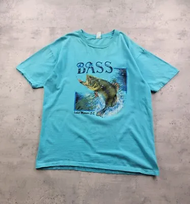 Vintage Bass Fishing Lake Marion S.C. T-shirt 1990s Blue L • $14.54