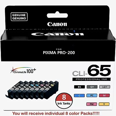 Genuine Canon CLI-65 Individual 8 Color Ink Value Pack For PIXMA Pro-200 Printer • $99.99