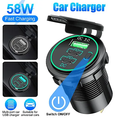 12V-24V USB C Fast Car Charger 3Port PD & QC3.0 Outlet Socket For Boat RV Marine • $13.98