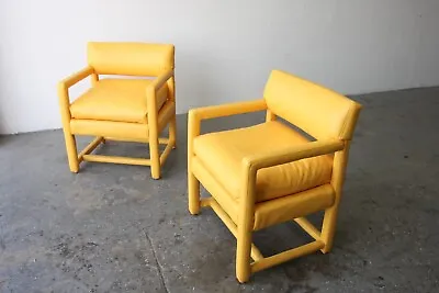 Pair Of Mid Century Modern Milo Baughman Style Parsons Club Chairs • $1450
