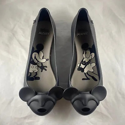 Disney Melissa Ultragirl III Black Mickey Minnie Ear Ballet Shoes Flats 5 • £15.07