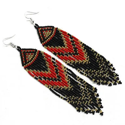 New Native Style Seed Beaded Handmade Long Fashion Hook Earrings E58/23 • $12.99