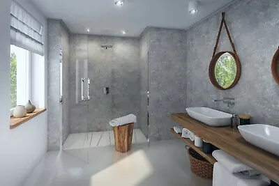 Concrete Grey Matt 8mm Bathroom Wall Panels Shower Wet Wall PVC Cladding Ceiling • £0.99