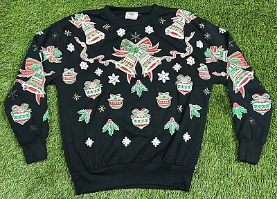 Vintage 90's Nutcracker Christmas AOP Glitter Crew Neck Sweatshirt Men's M USA • $14.99