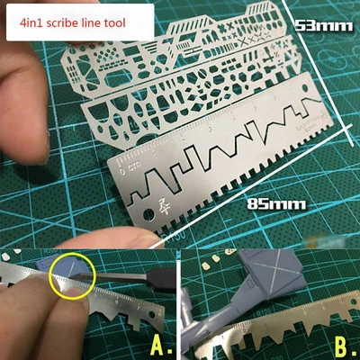 $9.99 • Buy 4 In 1 Scribe Line Drilling Template Ruler 1/100 1/144 Model Details Craft Tool