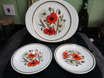 £12 • Buy A J&G Meakin Poppy Pattern Large Cake/Bread Plate 10.75  Plus 4 Side Plates 7 
