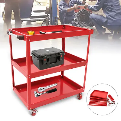 Rolling Cart 3 Tier Tool Carts With Wheels Steel Service Cart Mechanic Red  • $98.80