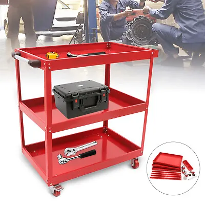 Rolling Cart 3 Tier Tool Carts With Wheels Steel Service Cart Mechanic Red • $98.80