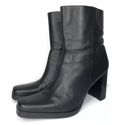 Candies Vintage 90 Y2K Black Platform  Leather Heeled Zip Boots Womens Size 10  • $89