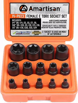 Amartisan 14 Pc Female E-Torx Star Socket Set/Rail 1/4  3/8  1/2  Drive E24 Ex • $23.44