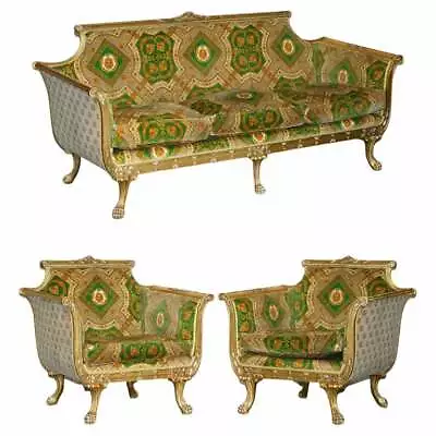 £25000 • Buy Versace Silk Velvet Upholstered Giltwood Italian Sofa & Pair Of Armchairs Suite
