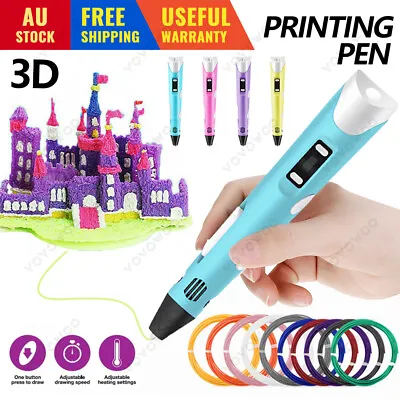 3D Printing Pen Drawing Pen Printer + LCD Screen + 3 Free Filaments Kid Gift • $12.95