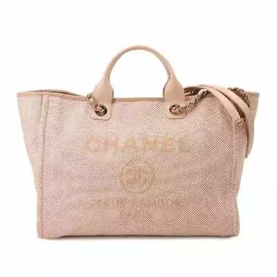 CHANEL Deauville Large Chain Tote Shoulder Bag Canvas Leather A66941 90223061 • $4531.25