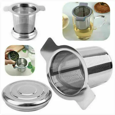 $6.26 • Buy Stainless Steel Mesh Tea Infuser Metal Cup Strainer Loose Leaf Filter With Lid//