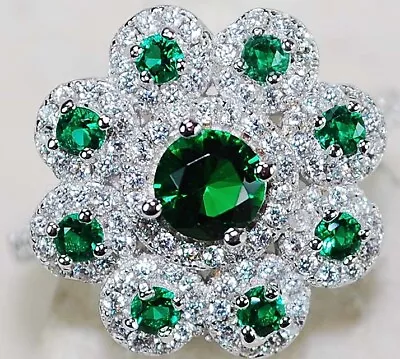 2CT Emerald Quartz & Topaz 925 Sterling Silver Ring Jewelry Sz 8 J1-8 • $14.99