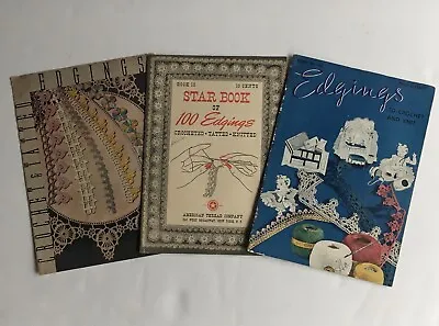3 Vtg. 1940s Edgings Crochet Tatted Knitted How To Books 100 Edgings Projects • $12.95