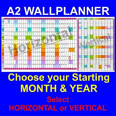 12 Month Colour Coded A2 YEAR WALLPLANNER Office Organiser Event Planner • £5.95